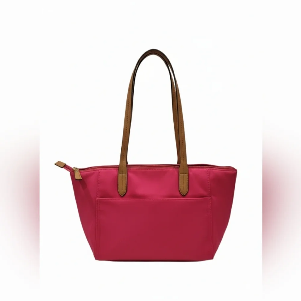 Michael Kors Fuchsia and Tan Nylon Luggage Tote
